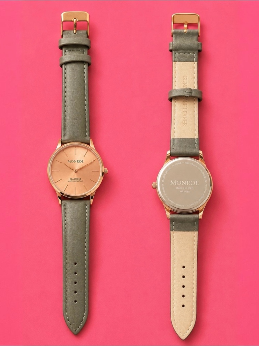 Women's Classic Gray Leather Strap Watch with Rose Gold Dial
